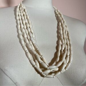 Vintage boho Southwestern Heavy white stone ethnic Multi strand long necklace